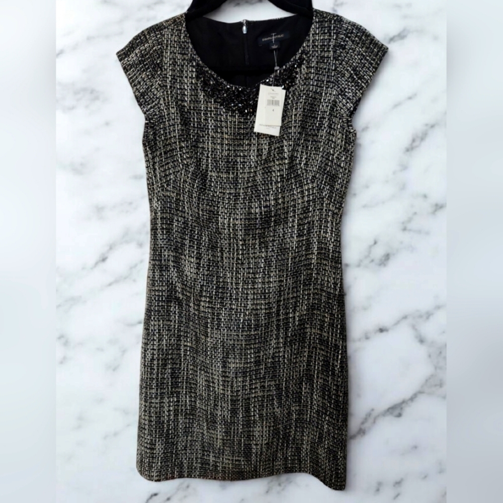 NWT Banana Republic Tweed Dress with Beaded neckline